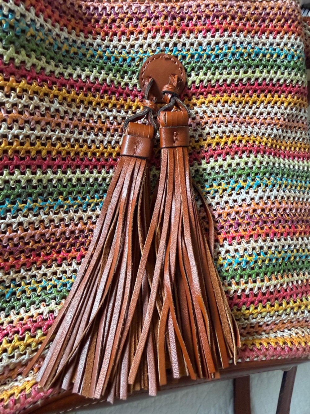 Patricia Nash Leather-Trim Multicolor Crochet Bucket Bag - Brown - Picture 12 of 12